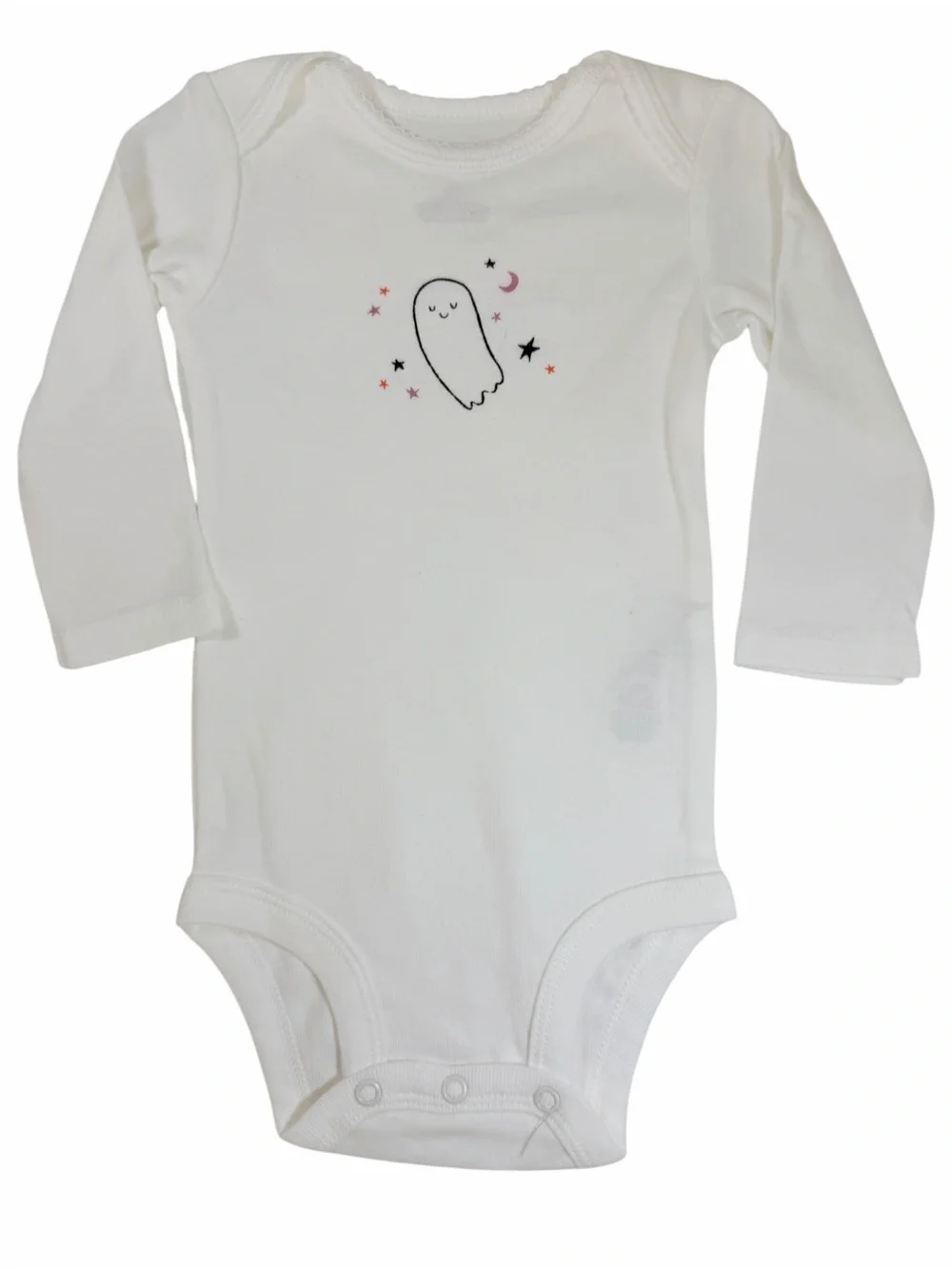 Carter's White Ghost & Star Bodysuit with Pink and Orange Accents